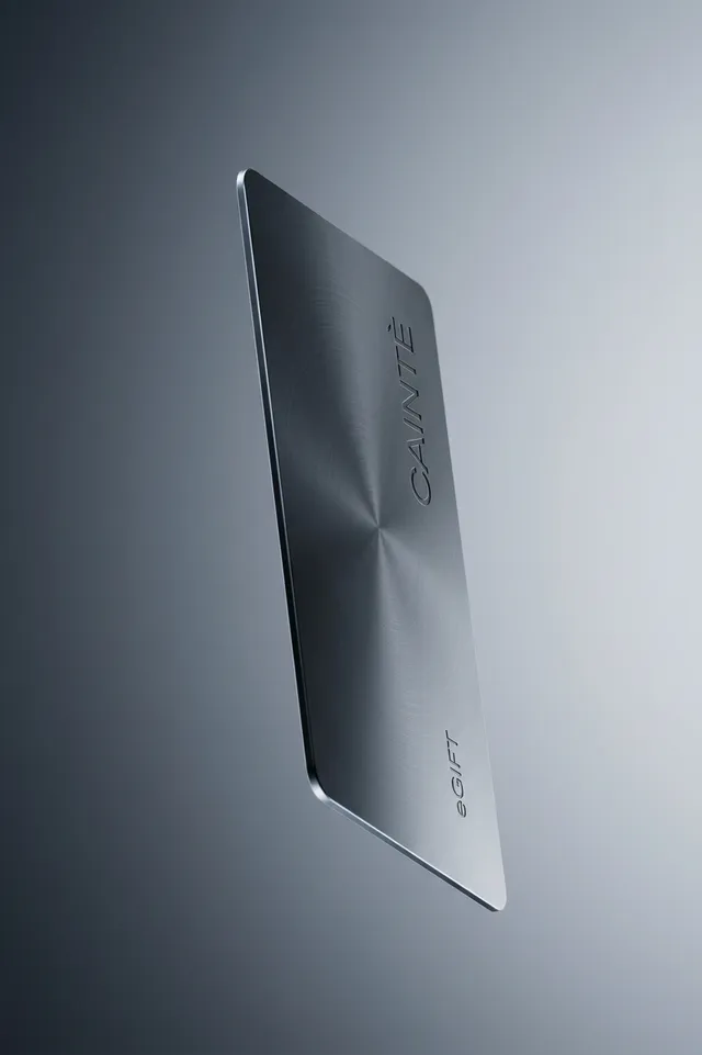 A sleek, metallic gift card hovers against a smooth gradient backdrop, showcasing a minimalist design that conveys elegance and sophistication. The cool tones of silver and gray dominate the composition, creating a modern and premium mood.