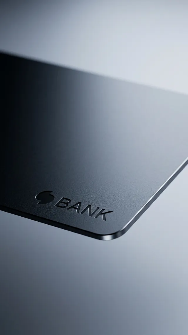 A close-up shot of a sleek, matte black bank card set against a soft gradient background, evoking a modern and minimalistic feel. The dominant colors are black and subtle shades of gray, enhancing the card's elegant design.